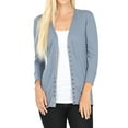 thumbnail image 1 of Zenana Women & Plus Front V-Neck Classic Thin Snap Button Down 3/4 Sleeve Ribbed Knit Cardigan, 1 of 4