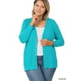 thumbnail image 1 of Zenana Women & Plus Front V-Neck Classic Thin Snap Button Down 3/4 Sleeve Ribbed Knit Cardigan, 1 of 4