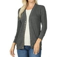 thumbnail image 1 of Zenana Women & Plus Front V-Neck Classic Thin Snap Button Down 3/4 Sleeve Ribbed Knit Cardigan, 1 of 4