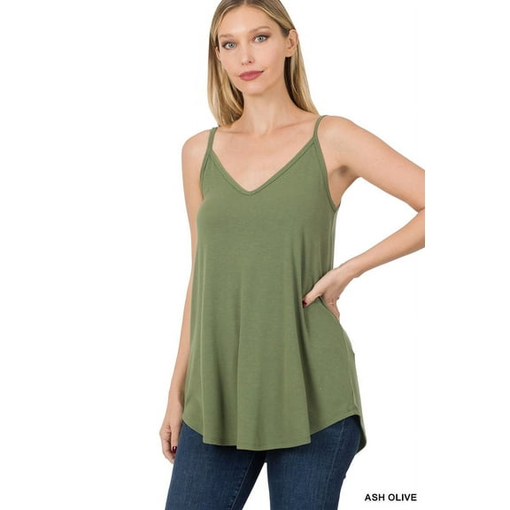 Zenana Women & Plus Front and Back Reversible Spaghetti Strap Flowy Cami Tank Tops
