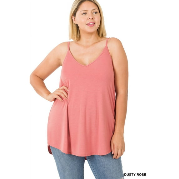 Zenana Women & Plus Front and Back Reversible Spaghetti Strap Flowy Cami Tank Tops