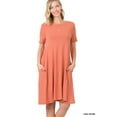 thumbnail image 1 of Zenana Women & Plus Long Sleeve Jersey Flared Swing T-Shirt Tunic Dress with Side Pockets, 1 of 3