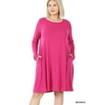 thumbnail image 1 of Zenana Women & Plus Long Sleeve Jersey Flared Swing T-Shirt Tunic Dress with Side Pockets, 1 of 5