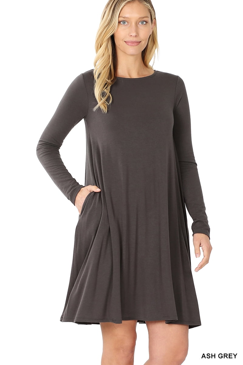 Abito Zenana Plus Size, Manica Corta A Campana, Gonna Svasata Al Ginocchio Con Comode Tasche Laterali