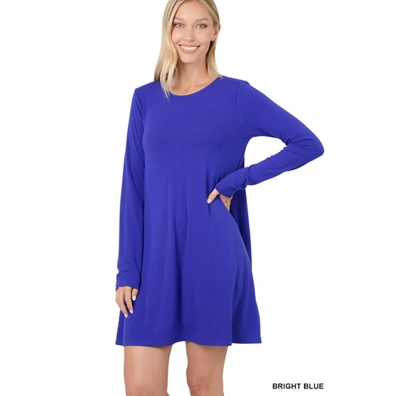 Zenana Women & Plus Long Sleeve Jersey Flared Tunic Top with Side Pockets