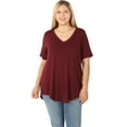 thumbnail image 1 of Zenana Women & Plus Luxe Rayon Short Sleeve V-Neck Hi-Low Hem Casual Tee-Shirt Top, 1 of 3