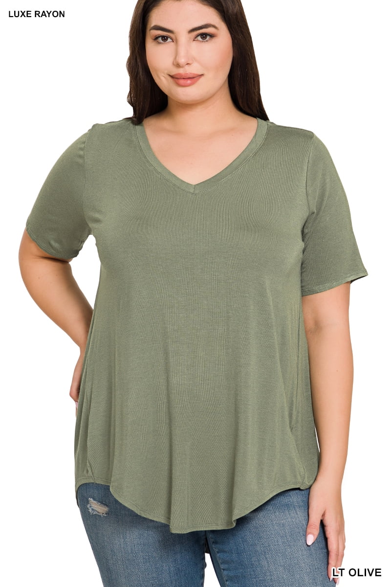 Tee-shirt Femme Just My Size – Manches Longues, Col V, Motif Graphique, Gris Taille 5X
