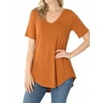 thumbnail image 1 of Zenana Women & Plus Luxe Rayon Short Sleeve V-Neck Hi-Low Hem Casual Tee-Shirt Top, 1 of 3