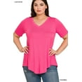 thumbnail image 1 of Zenana Women & Plus Luxe Rayon Short Sleeve V-Neck Hi-Low Hem Casual Tee-Shirt Top, 1 of 3