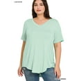 thumbnail image 1 of Zenana Women & Plus Luxe Rayon Short Sleeve V-Neck Hi-Low Hem Casual Tee-Shirt Top, 1 of 4