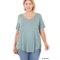 thumbnail image 1 of Zenana Women & Plus Luxe Rayon Short Sleeve V-Neck Hi-Low Hem Casual Tee-Shirt Top, 1 of 5