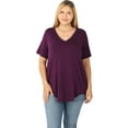 thumbnail image 1 of Zenana Women & Plus Luxe Rayon Short Sleeve V-Neck Hi-Low Hem Casual Tee-Shirt Top, 1 of 3