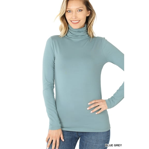 Zenana Women & Plus Microfiber Mock Turtleneck Long Sleeve Lightweight Tee Shirt Top