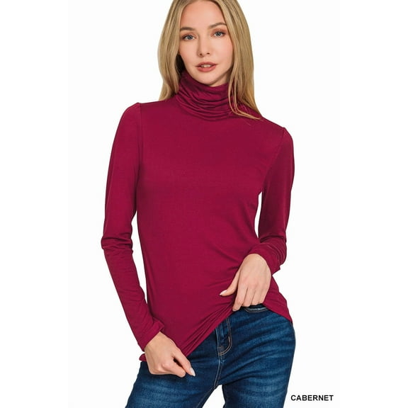 Zenana Women & Plus Microfiber Mock Turtleneck Long Sleeve Lightweight Tee Shirt Top