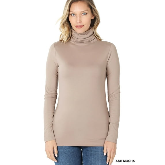 Zenana Women & Plus Microfiber Mock Turtleneck Long Sleeve Lightweight Tee Shirt Top