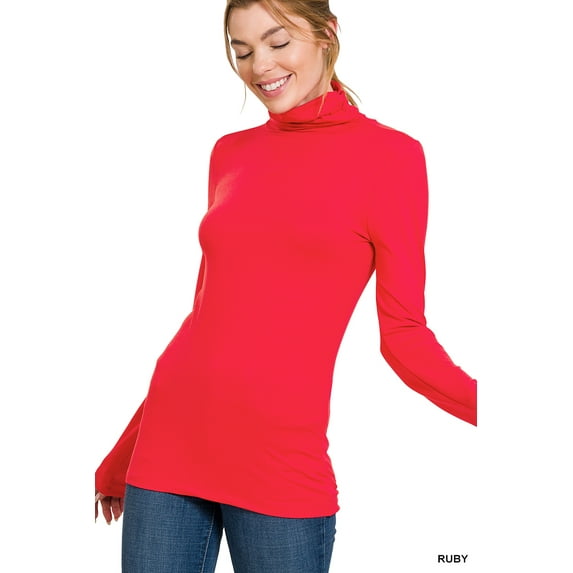 Zenana Women & Plus Microfiber Mock Turtleneck Long Sleeve Lightweight Tee Shirt Top