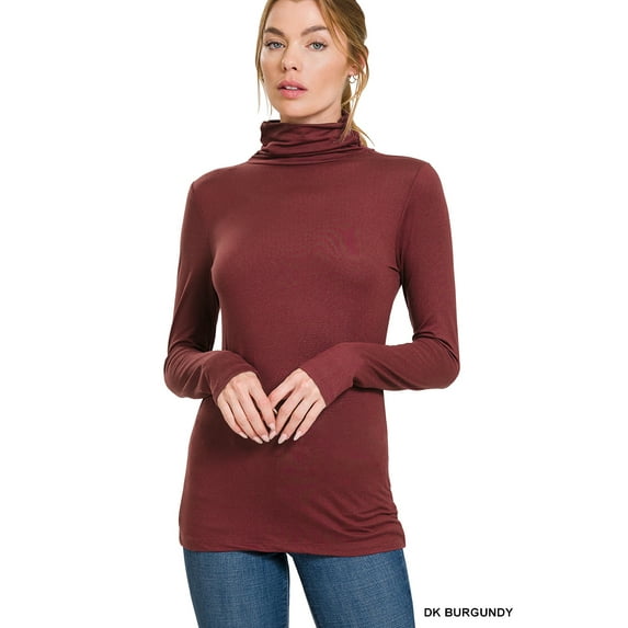 Zenana Women & Plus Microfiber Mock Turtleneck Long Sleeve Lightweight Tee Shirt Top