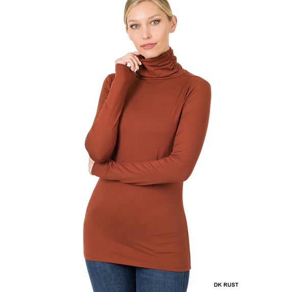 Zenana Women & Plus Microfiber Mock Turtleneck Long Sleeve Lightweight Tee Shirt Top