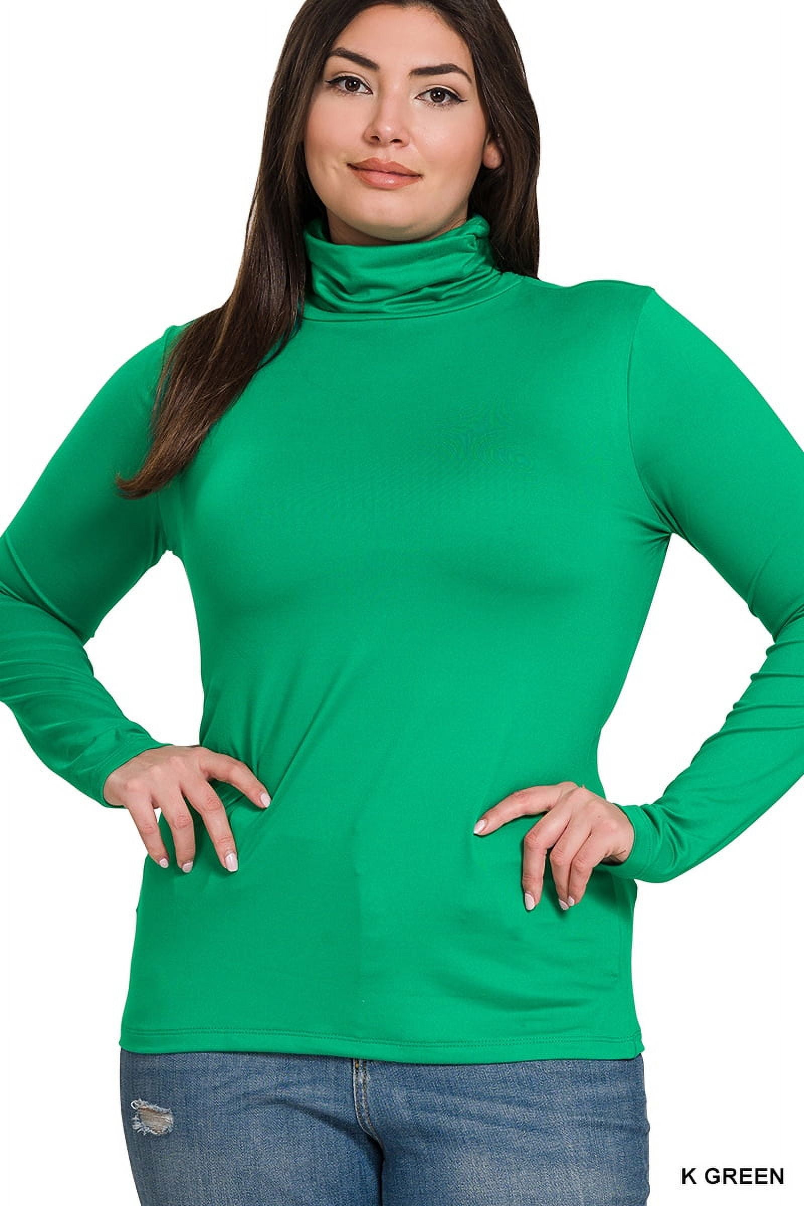 Zenana Women & Plus Microfiber Mock Turtleneck Long Sleeve Lightweight Tee  Shirt Top