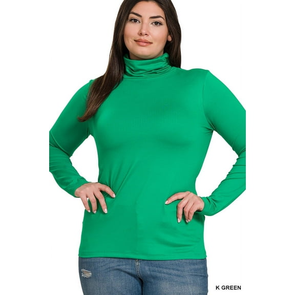 Zenana Women & Plus Microfiber Mock Turtleneck Long Sleeve Lightweight Tee Shirt Top