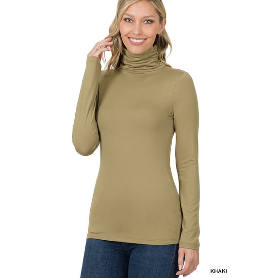 Zenana Women & Plus Microfiber Mock Turtleneck Long Sleeve Lightweight Tee Shirt Top