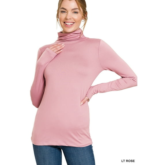 Zenana Women & Plus Microfiber Mock Turtleneck Long Sleeve Lightweight Tee Shirt Top