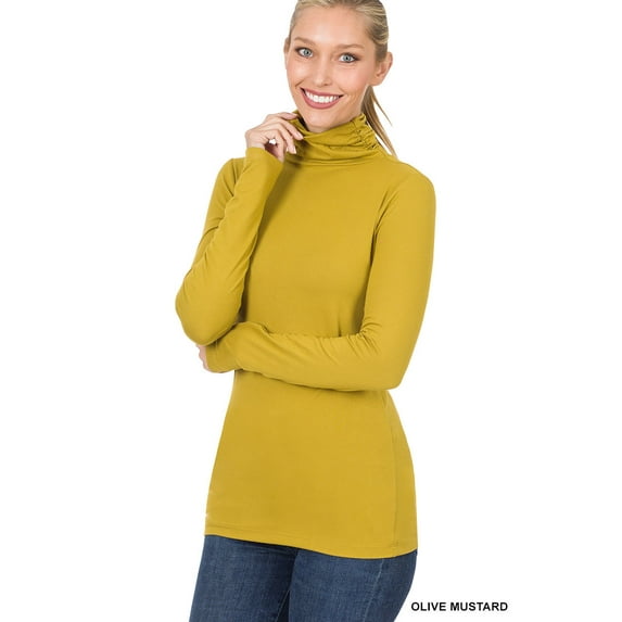 Zenana Women & Plus Microfiber Mock Turtleneck Long Sleeve Lightweight Tee Shirt Top