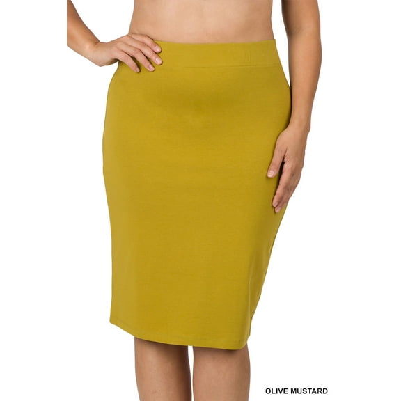 Zenana Women & Plus Premium Cotton Basic Bodycon Knee Length Midi Office Pencil Skirt