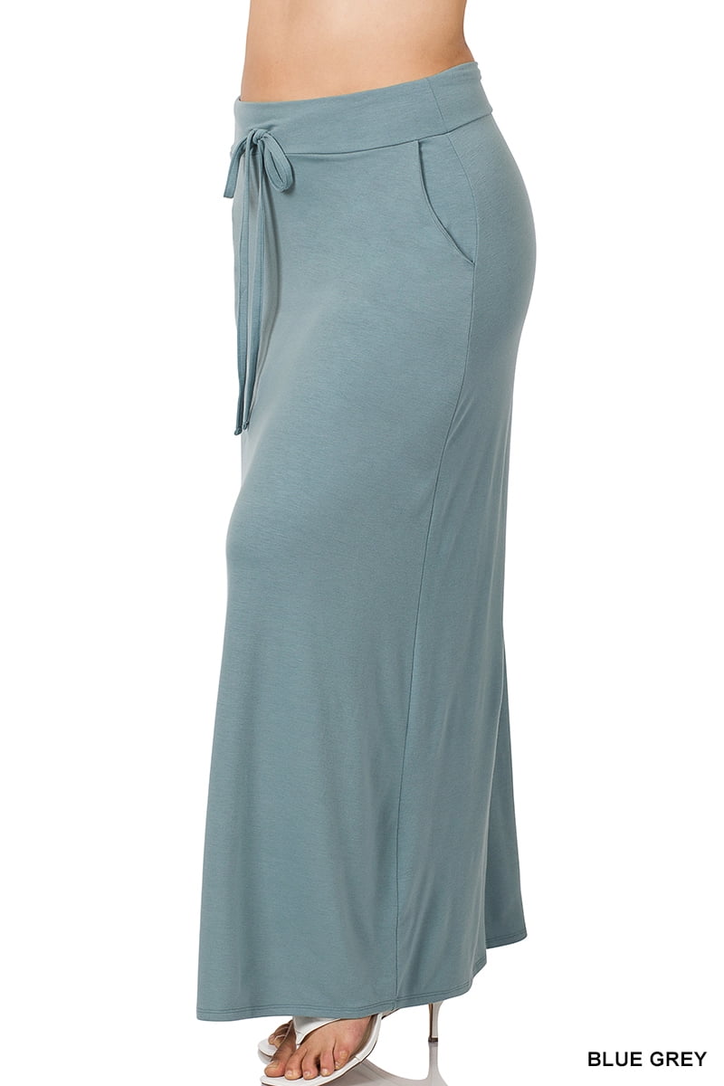 Zenana Women & Plus Relaxed Drawstring Waist Draped Basic Maxi Skirts