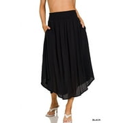 Zenana Women & Plus Relaxed Drawstring Waist Draped Basic Maxi Skirts with Side Pockets