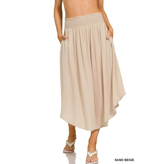 Zenana Women & Plus Relaxed Drawstring Waist Draped Basic Maxi Skirts with Side Pockets