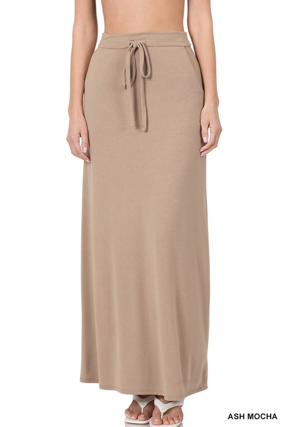 Women & Plus Relaxed Drawstring Waist Draped Basic Maxi Skirts with Side Pockets