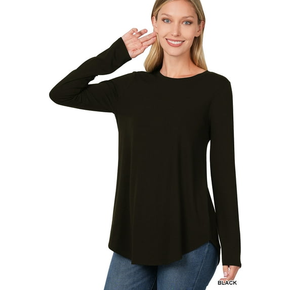Zenana Women & Plus Relaxed Fit Long Sleeve Round Neck & Hem Jersey Tee Shirt Top