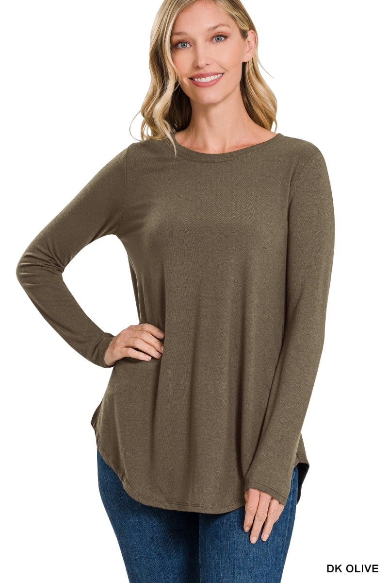 Zenana Women & Plus Relaxed Fit Long Sleeve Round Neck & Hem Jersey Tee