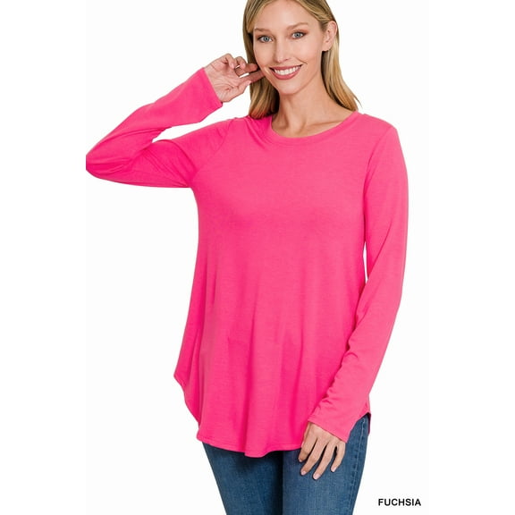 Zenana Plus Size Relaxed Fit Long Sleeve Round Neck & Hem Jersey Tee Shirt Top