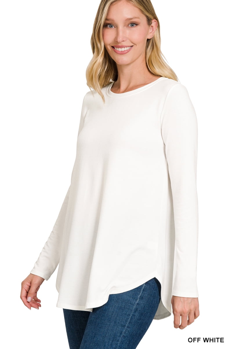 Zenana Women & Plus Relaxed Fit Long Sleeve Round Neck & Hem Jersey Tee