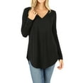 thumbnail image 1 of Zenana Women & Plus Relaxed Fit Long Sleeve V-Neck Round Hem Jersey Tee Shirt Top, 1 of 5