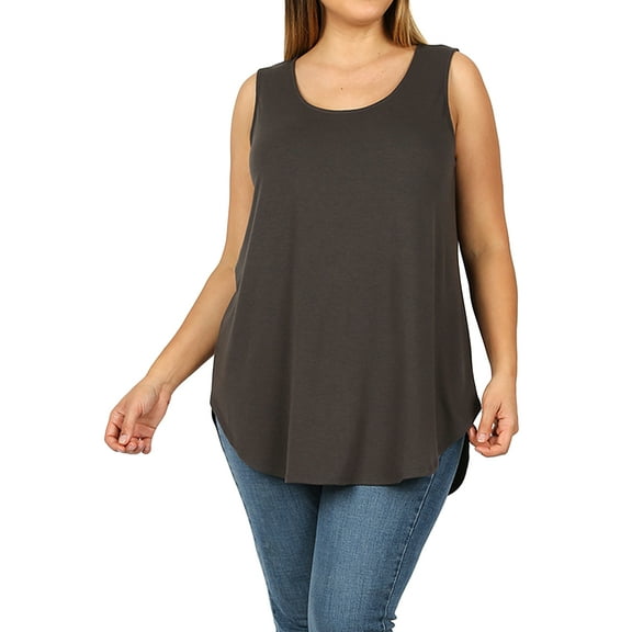 Zenana Women & Plus Relaxed Fit Scoop Neck Sleeveless Round Hem Blouse Tank Top