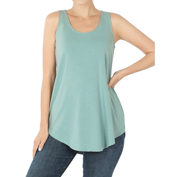 Zenana Women & Plus Relaxed Fit Scoop Neck Sleeveless Round Hem Blouse Tank Top