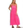 thumbnail image 1 of Zenana Women & Plus Relaxed Fit V-Neck Cami Full Length Tiered Boho Maxi Long Dress w/ Side Pockets, 1 of 5