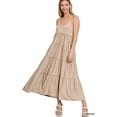 thumbnail image 1 of Zenana Women & Plus Relaxed Fit V-Neck Cami Full Length Tiered Boho Maxi Long Dress w/ Side Pockets, 1 of 5
