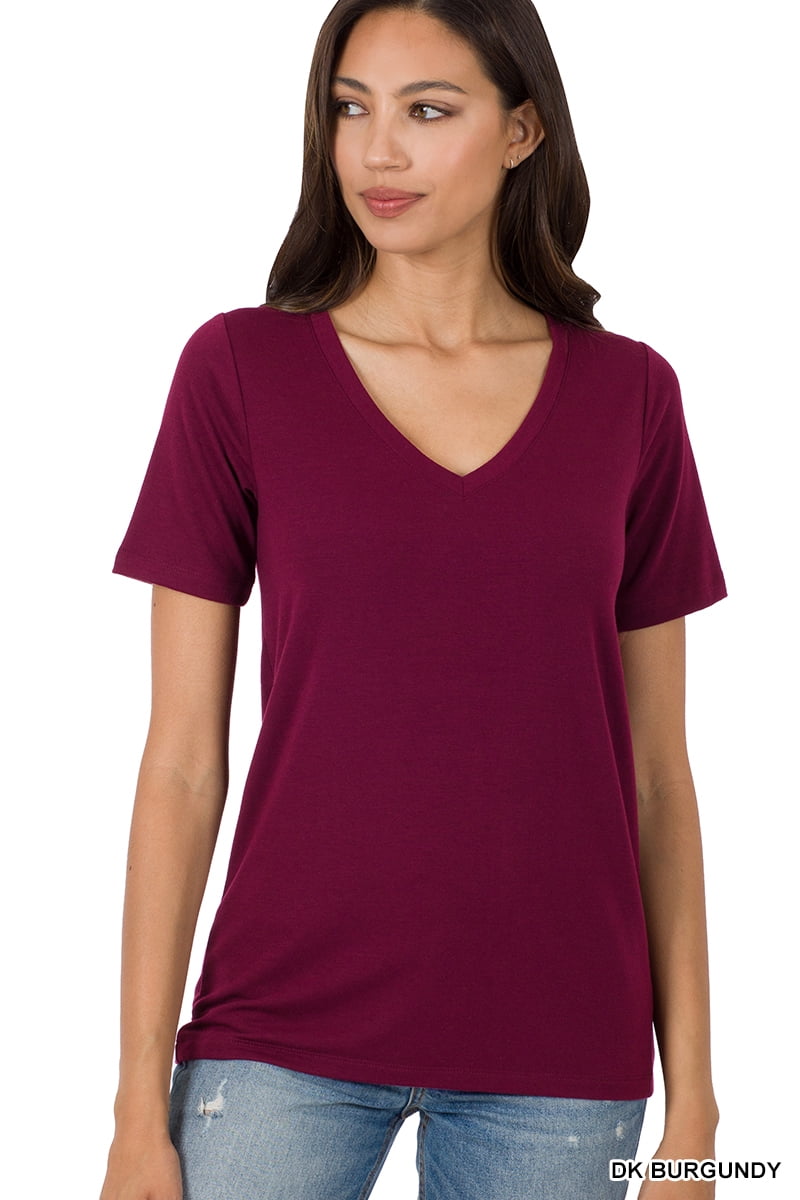 Zenana Women & Plus Relaxed Fit V-Neck Short Sleeve Basic Jersey T ...
