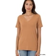 thumbnail image 1 of Zenana Women & Plus Relaxed Fit V-Neck Short Sleeve Basic Jersey T-Shirt Tops, 1 of 4