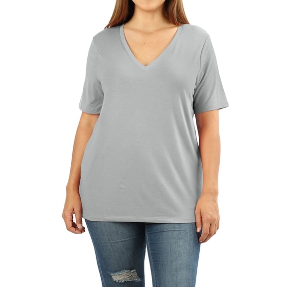 Zenana Women & Plus Relaxed Fit V-Neck Short Sleeve Basic Jersey T-Shirt Tops