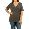 thumbnail image 1 of Zenana Women & Plus Relaxed Fit V-Neck Short Sleeve Basic Jersey T-Shirt Tops, 1 of 4