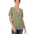 thumbnail image 1 of Zenana Women & Plus Relaxed Fit V-Neck Short Sleeve Basic Jersey T-Shirt Tops, 1 of 4