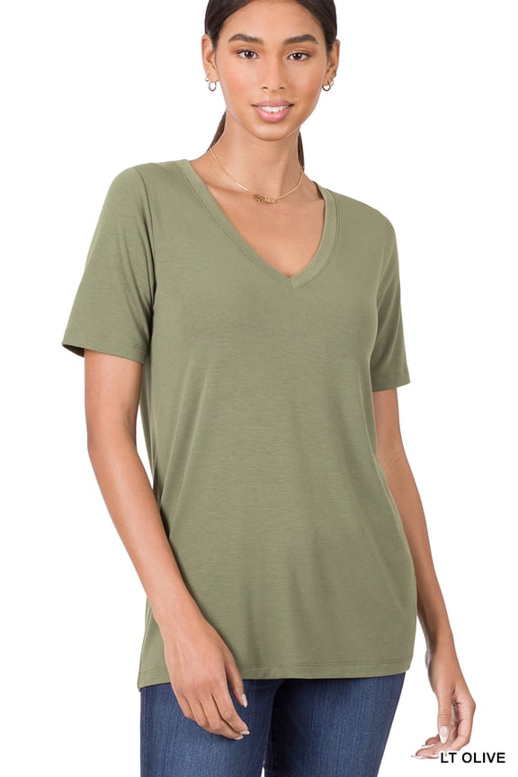 Women & Plus Relaxed Fit V-Neck Short Sleeve Basic Jersey T-Shirt Tops