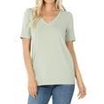 thumbnail image 1 of Zenana Women & Plus Relaxed Fit V-Neck Short Sleeve Basic Jersey T-Shirt Tops, 1 of 4