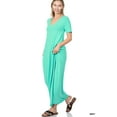 thumbnail image 1 of Zenana Women & Plus Relaxed Fit V-Neck Short Sleeve Full Length Maxi Long Dress w/ Side Pockets, 1 of 4