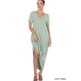thumbnail image 1 of Zenana Women & Plus Relaxed Fit V-Neck Short Sleeve Full Length Maxi Long Dress w/ Side Pockets, 1 of 3